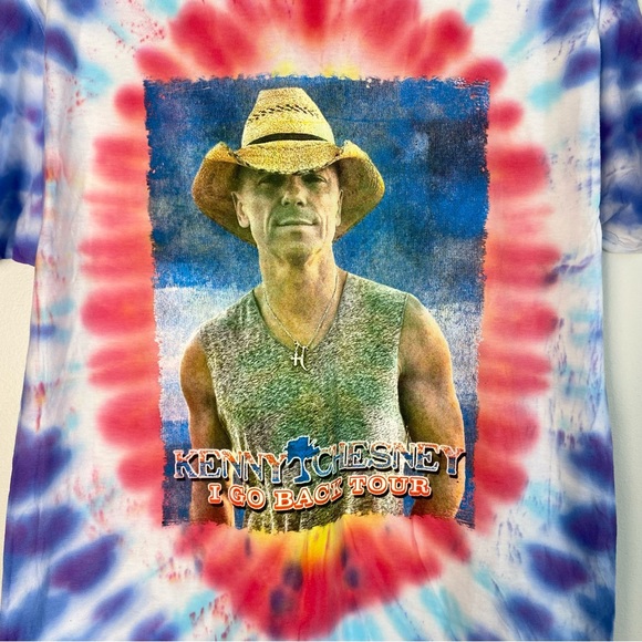 Kenny Chesney I Go Back Tour Concert T-shirt Shirt Tie Dye Medium Red Blue White - Picture 2 of 7